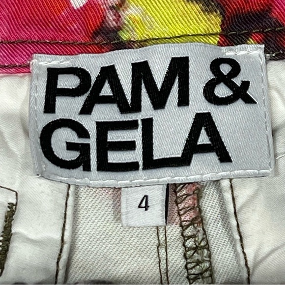 PAM & GELA Soft Army Green Floral Watercolor Shorts Women's Size 4 - Picture 15 of 16